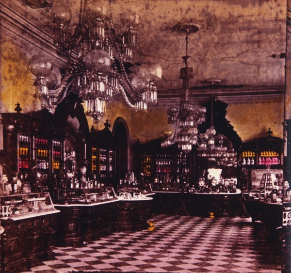 Drug Store, Gilsey House, Hand Colored Stereo Photograph, 1890