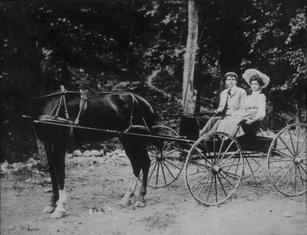 Couple in Horse-Drawn Buggy, Portrait, circa 1900