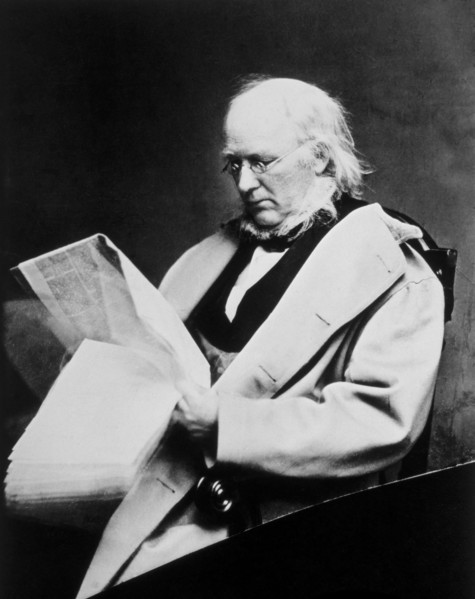 Horace Greeley (1811-1872), Reading Newspaper, Portrait by Mathew Brady, circa 1865