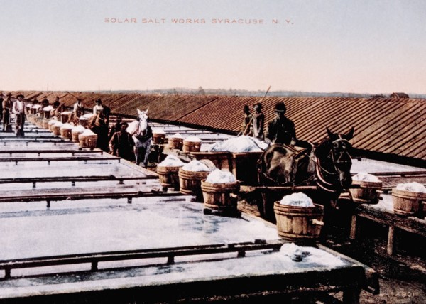Salt Sheds and Solar Evaporation Method, Salt Industry, Syracuse, New York, USA, Hand-Colored Photograph, circa 1908