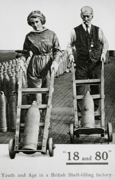 Young Woman and Elderly Man, Youth and Age in British Shell-Filling Factory During World War I