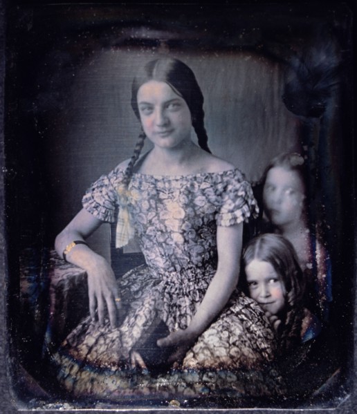 Young Woman With Two Children, Portrait, Daguerreotype, circa 1850's