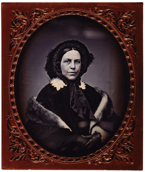 Middle-Aged Woman in Winter Cape and Fur Stole, Portrait, Daguerreotype, circa 1850's