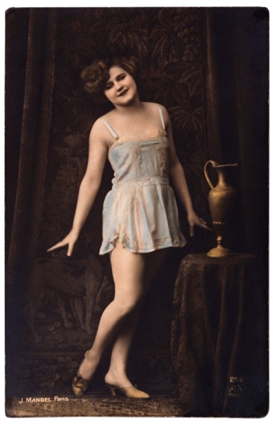 French Lingerie Model Standing Beside Vase, circa 1920