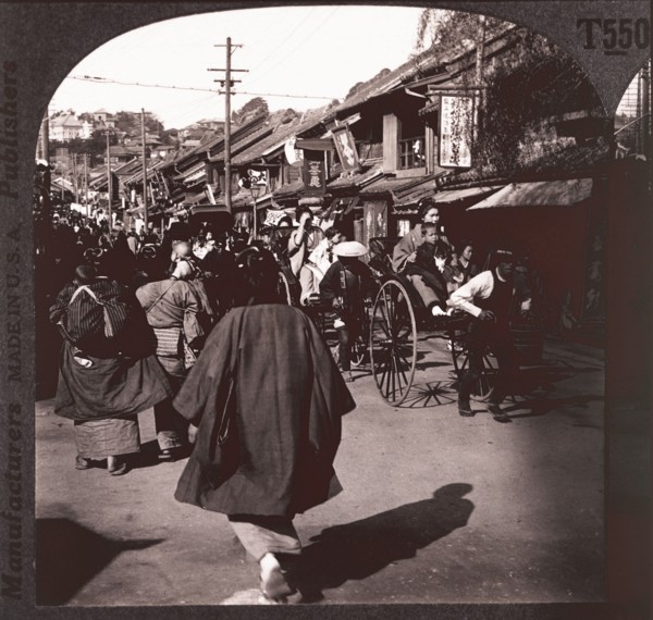 Crowded Street Scene, Yokohama, Japan, Single Image of Stereo Card, circa 1905