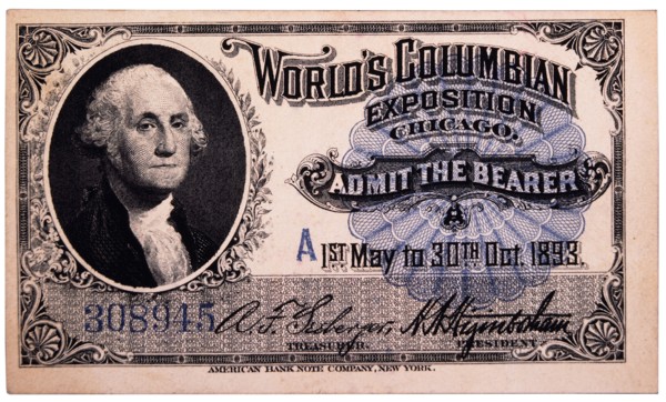 George Washington Engraving, Ticket to World's Columbian Exposition, Chicago, Illinois, 1893
