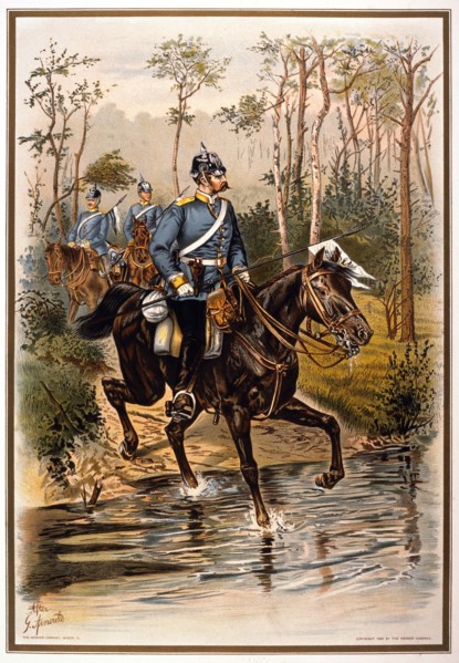 Cavalry Patrol, 16th Regiment of Dragoons, 2nd Hanoverian, Chromolithograph, 1899