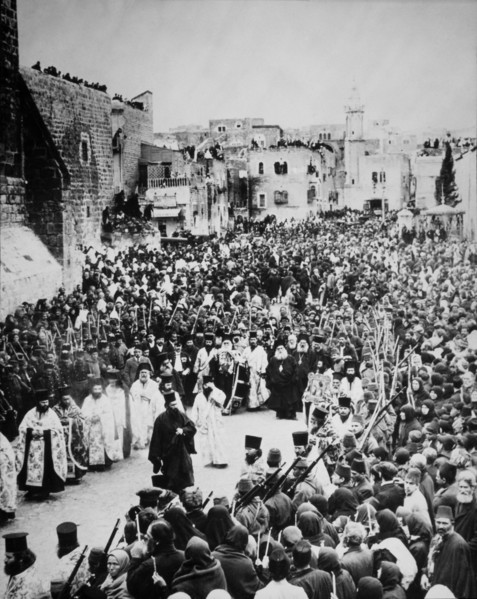 Orthodox Jewish Worshippers Amid Arab Market, Jerusalem, Palestine, circa 1900's