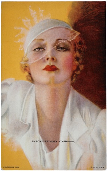 Sexy Woman Wearing White Veiled Hat, "Intoxicatingly Yours",  Mutoscope Card, 1940's