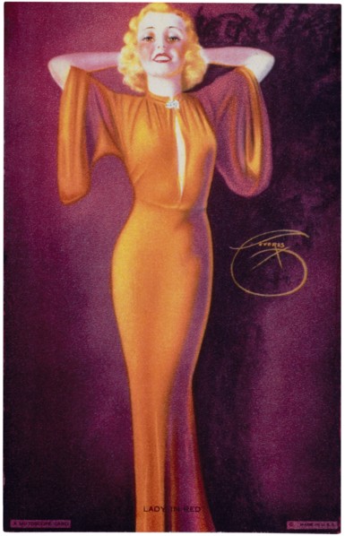 Sexy Woman Wearing Red Gown, "Lady in Red", Mutoscope Card, 1940's