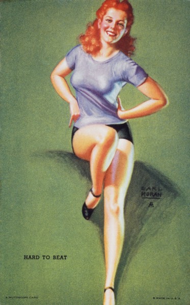Sexy Woman Wearing Shorts and Tee Shirt, "Hard to Beat", Mutoscope Card, 1940's