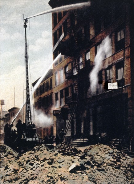 Fire Engine Water Tower in Action, 1907