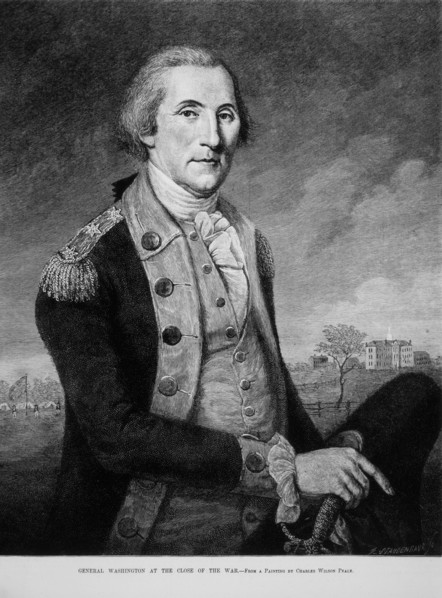 George Washington at Princeton, New Jersey after Revolutionary War Victory, from Painting by Charles Willson Peale, Harper's Weekly, Illustration by R Staudenbaur, May 4, 1889