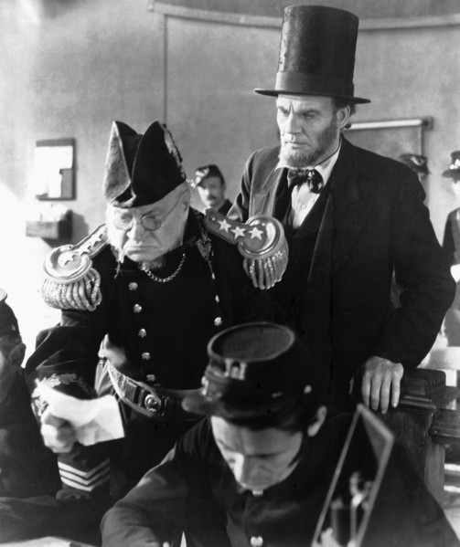 Walter Huston and James Bradbury Sr. on-set of the Film, "Abraham Lincoln", 1930