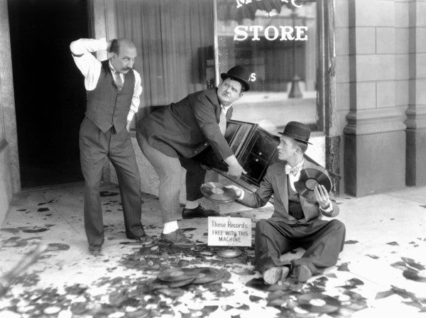 James Finlayson, Oliver Hardy and Stan Laurel on-Set of the Film, Liberty, 1929