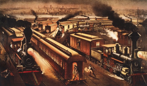 Night Scene at an American Railway Junction, Lithograph, Currier & Ives, 1876