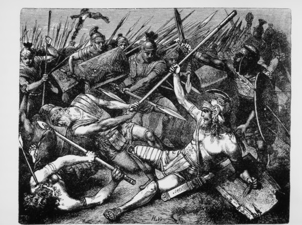 Death of Spartacus, Leader of the Slave Revolt, 71 BC, Engraving by Hermann Vogel, 1882