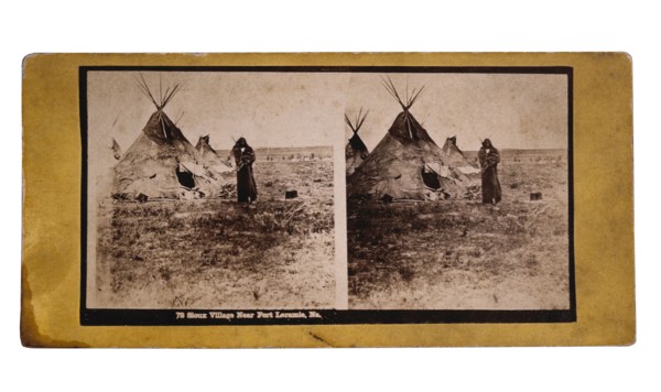 Sioux Village Near Fort Laramie, Wyoming Territory, Stereo Card, circa 1880's