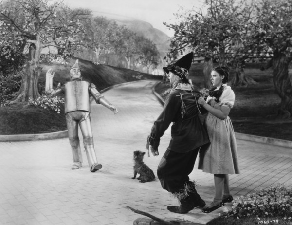 Judy Garland, Ray Bolger and Jack Haley, on-set of the Film, "The Wizard of Oz", 1939