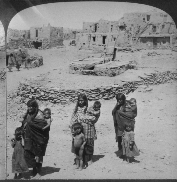 Women and Children, Oraibi, Hopi Village, Arizona, USA, Single Image of Stereo Card, circa 1903