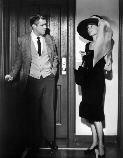 George Peppard and Audrey Hepburn, on-set of the Film, "Breakfast at Tiffany's" directed by Blake Edwards, 1961