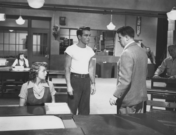 Montgomery Clift and Shelley Winters, on-set of the Film, "A Place in the Sun" with Director George Stevens, 1951