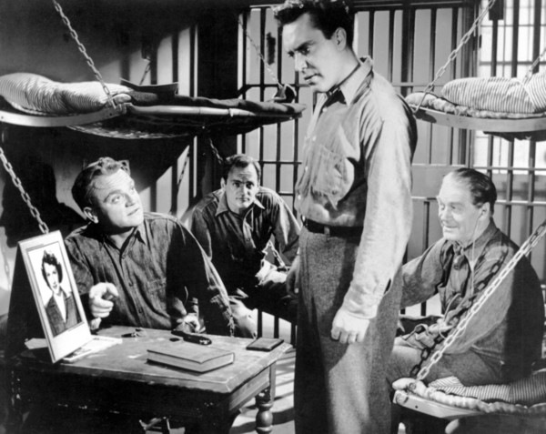 James Cagney, Robert Osterloh, Edmond O'Brien and G. Pat Collins, on-set of the Film, "White Heat", 1949