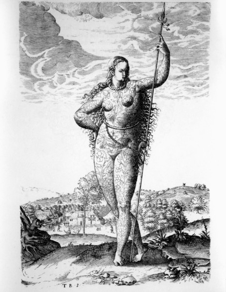 Young Pict Woman, Scotland, Wood Engraving, 1588