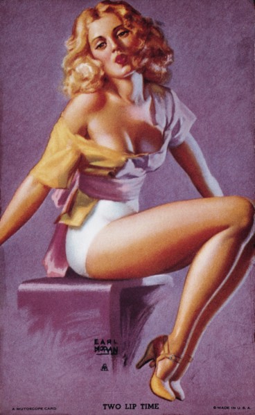 Sexy Blond Woman Pursing Lips, "Two Lip Time", Mutoscope Card, 1940's