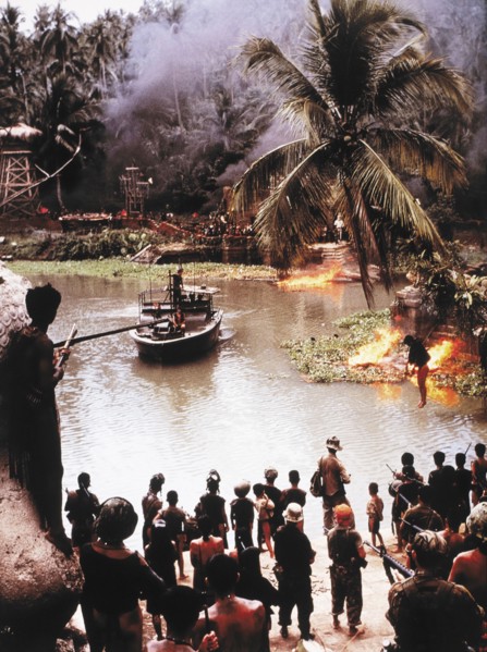 Group Scene, on-set of the Film, "Apocalypse Now", Directed by Francis Ford Coppola, 1979
