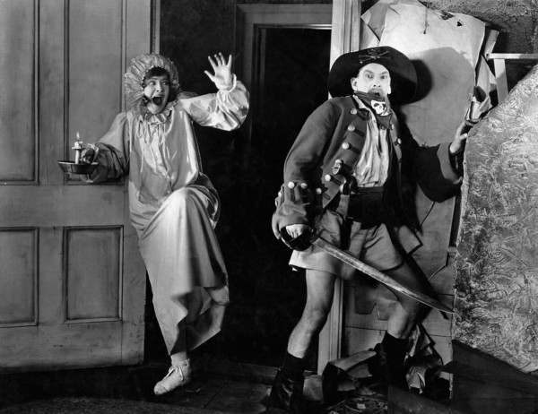 Dorothy Gish, Leon Errol, on-set of the Silent Film, "Clothes Make the Pirate", 1925