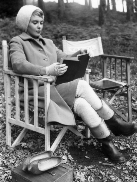 Jean Seberg studying her script, on-set of the Film, "The Mouse that Roared", 1959