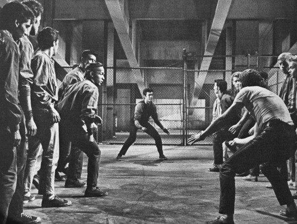 George Chakiris (center-background), Russ Tamblyn (center-foreground), Fight Scene, on-set of the Film, "West Side Story", 1961
