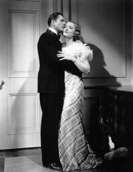 Warner Baxter, Myrna Loy, on-set of the Film, "Broadway Bill", 1934