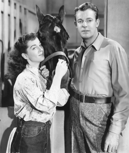 Gail Russell, Dennis O'Keefe, on-set of the Film, "The Great Dan Patch", 1949