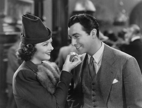 Myrna Loy, Robert Taylor, on-set of the Film, "Lucky Night", 1939