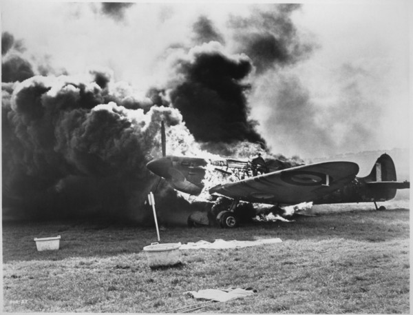 Burning WWII Fighter Airplane from the Documentary Film, "Battle of Britain", 1969
