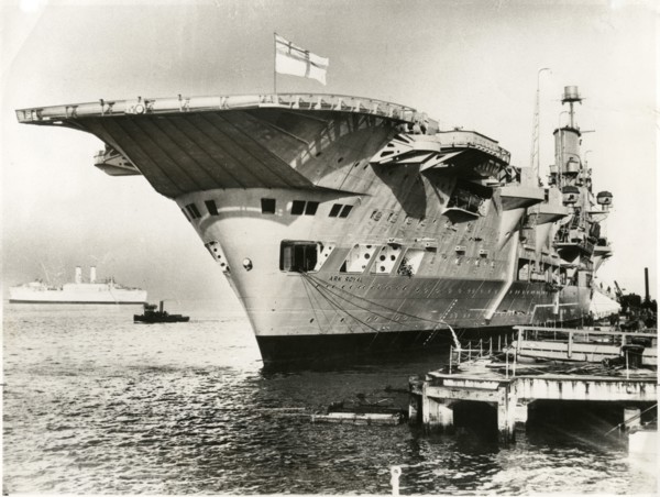 British Aircraft Carrier, HMS, Ark Royal, Docked at Pier, Porsmouth, England, 1939