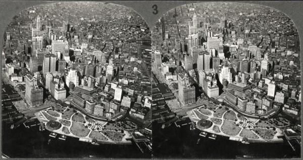 Downtown Manhattan Skyline, New York City, USA, High Angle View, Stereo Card, circa 1925