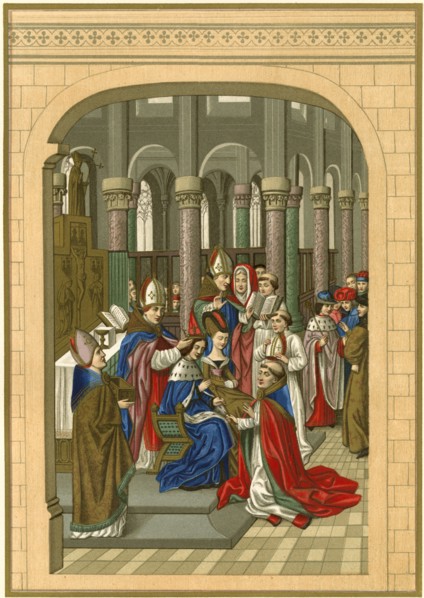 Coronation of Charles V (1338-1380), King of France, 1364, Engraving, circa 1890