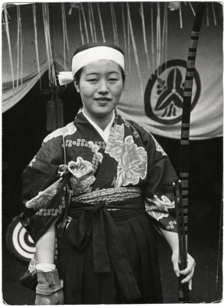 Japanese Teenage Girl in Traditional Dress with Archery Equipment, Japan, 1935