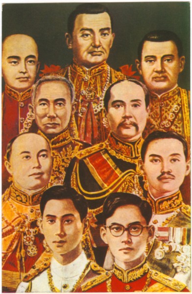 Royal Portrait of all Nine Kings of Chakri Dynasty, Thailand (formerly Siam), Postcard, circa 1946