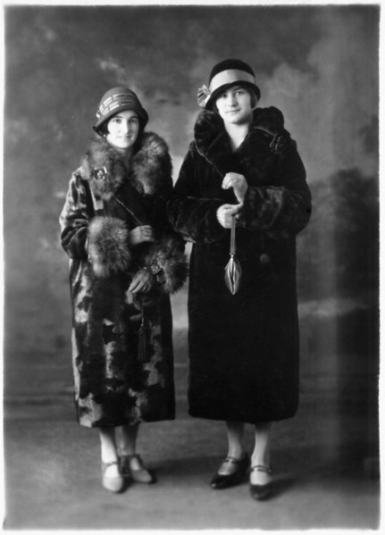 Two Women in Hats and Fur Coats, Portrait, circa 1922