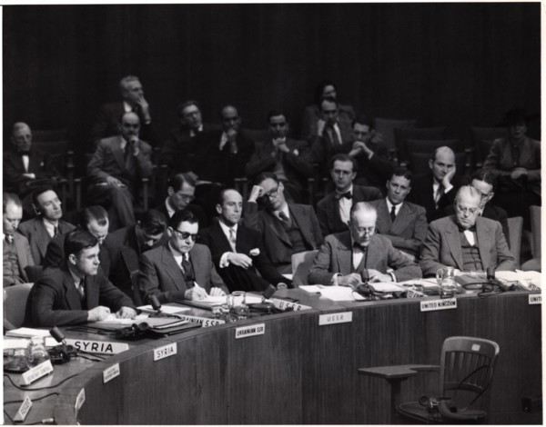 U.N. Delegate Sir Alexander Cadogan of Great Britain Offers Arms Embargo, United Nations, Lake Success, New York, USA, May 27, 1948
