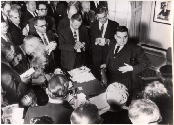 White House Press Secretary, Pierre Salinger, announcing to Reporters that U.S. President John Kennedy will make National Television Report Regarding Cuban Missile Crisis, October 22, 1962
