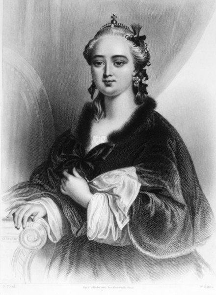 Catherine II (1729-1796), or Catherine the Great, Czarina of Russia, 1762-1796, Portrait, Engraving,  1857