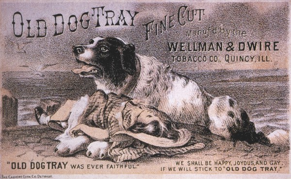 Dog Saving Drowning Child, "Old Dog Tray Fine Cut" Wellman & Dwire Tobacco Co., Trade Card, circa 1885