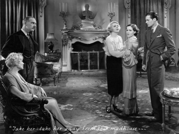 Henrietta Crosman, Arnold Korff, Ina Claire, Mary Brian, Charles Starrett, on-set of the Film "The Royal Family of Broadway", 1930