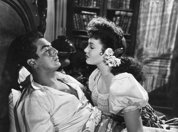 Victor Mature, Linda Darnell, on-set of the Film "My Darling Clementine", 20th Century Fox, 1946