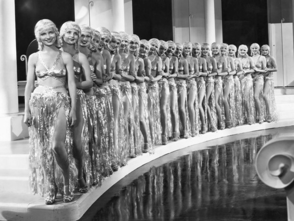 Row of Chorus Girls, Lucille Ball, (far right), on-set of the Film "Roman Scandals", 1933